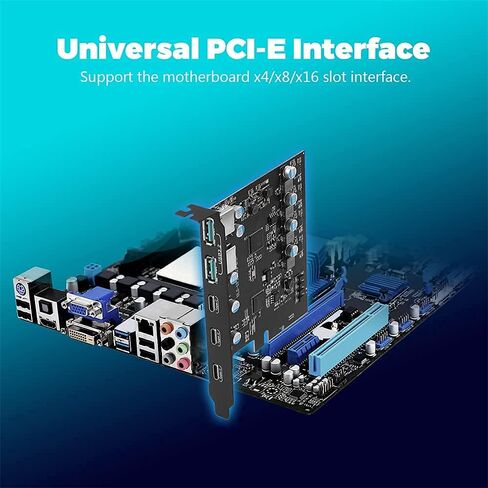 PCIe to USB 3.2/USB 3.1 Gen 2 Card 10Gbps 5-Port (3X USB C - 2X Type A) | USB C PCIe Card, PCI Express X4, PCI Express Expansion Card PC Internal Hub for Windows 10/8/7 Linux and MAC OS 10.8.2 Above in Saudi Arabia