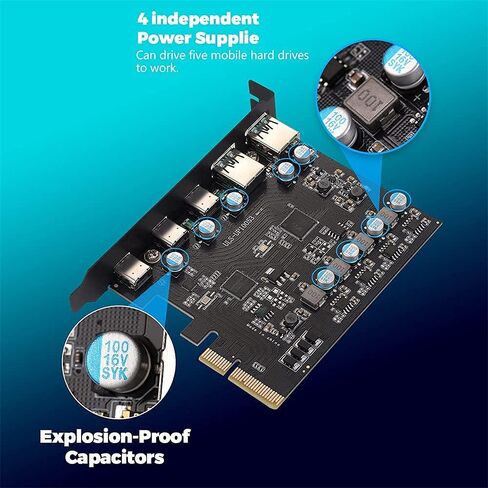 PCIe to USB 3.2/USB 3.1 Gen 2 Card 10Gbps 5-Port (3X USB C - 2X Type A) | USB C PCIe Card, PCI Express X4, PCI Express Expansion Card PC Internal Hub for Windows 10/8/7 Linux and MAC OS 10.8.2 Above in Saudi Arabia