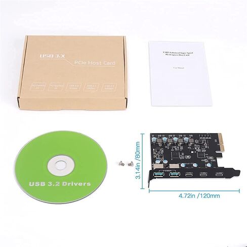 PCIe to USB 3.2/USB 3.1 Gen 2 Card 10Gbps 5-Port (3X USB C - 2X Type A) | USB C PCIe Card, PCI Express X4, PCI Express Expansion Card PC Internal Hub for Windows 10/8/7 Linux and MAC OS 10.8.2 Above in Saudi Arabia