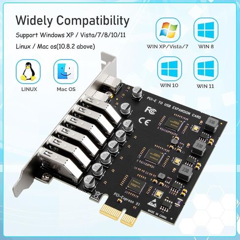 Ubit 8-Port PCIe USB Expansion Card | 6X USB 3.0 + 2X Type-C | Dual NEC Chipset with 3-Stage Independent Power Module (No External Power Needed) Compatible with Windows. in Saudi Arabia