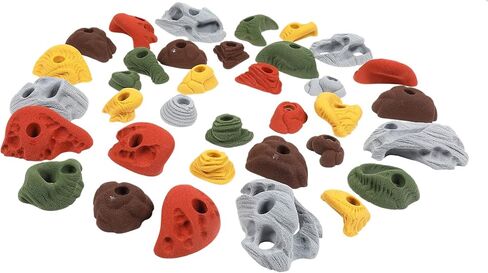 Atomik Rock Climbing Holds Set of 35 Bolt-On Rock-Like Pinches, Pockets, Slopers, Jugs, and Footholds in Assorted Earth Tones in Saudi Arabia