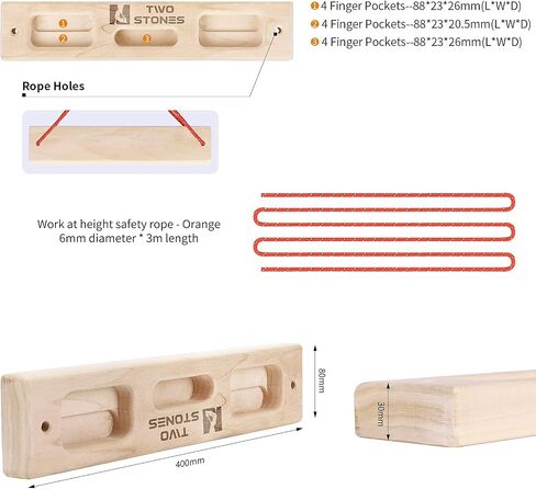 Two Stones Portable Fingerboard as Rock Climbing Training Boards with Edges and Pockets, Portable Climbing Hangboard as Rock Climbing Finger Strengthener Training Indoor and Outdoor in Kuwait