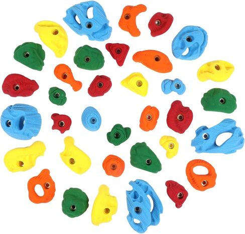 Atomik Rock Climbing Holds Set of 35 Bolt-On Rock-Like Pinches, Pockets, Slopers, Jugs, and Footholds in Assorted Bright Tones in Saudi Arabia