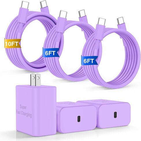 iPhone 17 16 Pro Max Charger Fast Charging, Super Fast USB C Chargers for iPhone 17(6FT+6FT+10FT) Type C Chargers Cord with Fast Charger Block for iPhone 17/16/15 Series/iPad/ GalaxyS26/S25/S24 Pink in Kuwait
