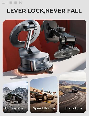 LISEN for MagSafe Car Mount [مغناطيس قوي 3800gf وشفط 90+LBS] حامل هاتف مغناطيسي قابل للتعديل 360 درجة لسيارتك، لهاتف iPhone 17 Pro Max 16 15 14 13 12 Plus Air لجميع الهواتف الذكية in Kuwait