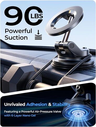 LISEN for MagSafe Car Mount [مغناطيس قوي 3800gf وشفط 90+LBS] حامل هاتف مغناطيسي قابل للتعديل 360 درجة لسيارتك، لهاتف iPhone 17 Pro Max 16 15 14 13 12 Plus Air لجميع الهواتف الذكية in Kuwait