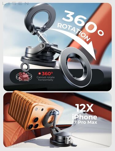 LISEN for MagSafe Car Mount [مغناطيس قوي 3800gf وشفط 90+LBS] حامل هاتف مغناطيسي قابل للتعديل 360 درجة لسيارتك، لهاتف iPhone 17 Pro Max 16 15 14 13 12 Plus Air لجميع الهواتف الذكية in Kuwait