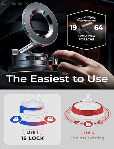 LISEN for MagSafe Car Mount [مغناطيس قوي 3800gf وشفط 90+LBS] حامل هاتف مغناطيسي قابل للتعديل 360 درجة لسيارتك، لهاتف iPhone 17 Pro Max 16 15 14 13 12 Plus Air لجميع الهواتف الذكية in Kuwait