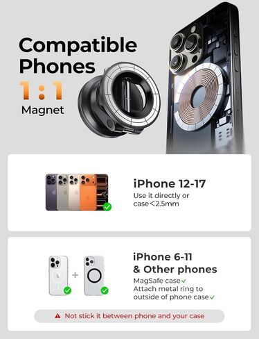 LISEN for MagSafe Car Mount [مغناطيس قوي 3800gf وشفط 90+LBS] حامل هاتف مغناطيسي قابل للتعديل 360 درجة لسيارتك، لهاتف iPhone 17 Pro Max 16 15 14 13 12 Plus Air لجميع الهواتف الذكية in Kuwait