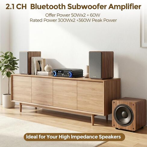 Romicta 2.1 Channel Stereo Audio Amplifier, 300Wx2+360W Home Audio Stereo Receiver Bluetooth 5.0 with USB/AUX, Remote, Bass Treble & Sub Control, for Active/Passive Subwoofer & Speaker in Saudi Arabia