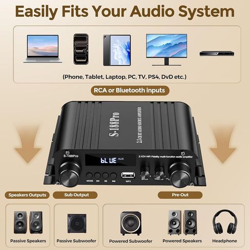 Romicta 2.1 Channel Stereo Audio Amplifier, 300Wx2+360W Home Audio Stereo Receiver Bluetooth 5.0 with USB/AUX, Remote, Bass Treble & Sub Control, for Active/Passive Subwoofer & Speaker in Saudi Arabia