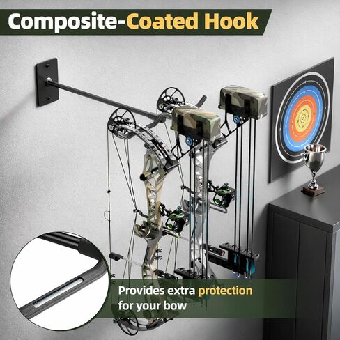 Compound Bow Hanger for Wall - Heavy Duty Steel Compound Bow Holder, Recurve Bow Wall Mount with Durable Composite Padding, Bow Hanger Display for 2 Bows, Vertical Storage Bow Hangers for Wall in Saudi Arabia