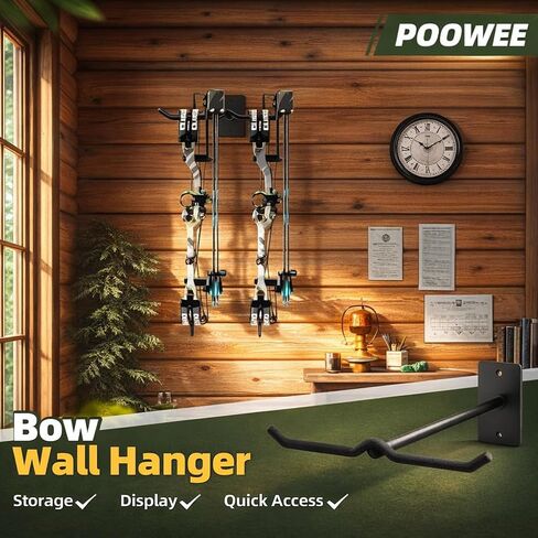 Compound Bow Hanger for Wall - Heavy Duty Steel Compound Bow Holder, Recurve Bow Wall Mount with Durable Composite Padding, Bow Hanger Display for 2 Bows, Vertical Storage Bow Hangers for Wall in Saudi Arabia