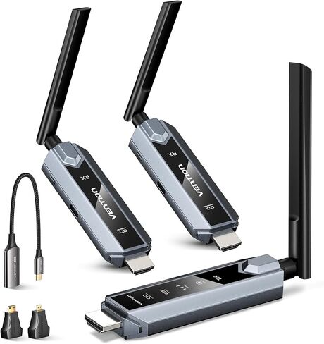 جهاز إرسال واستقبال HDMI لاسلكي من VENTION بطول 656 قدمًا مع شاشة LED، حتى 6 RXs، والتحكم في الحرارة، والتوصيل والتشغيل، مجموعة موسع HDMI اللاسلكية 4K لفك تشفير الشاشة من الكمبيوتر/جهاز العرض/صندوق التلفزيون (1TX+2RX) in Saudi Arabia