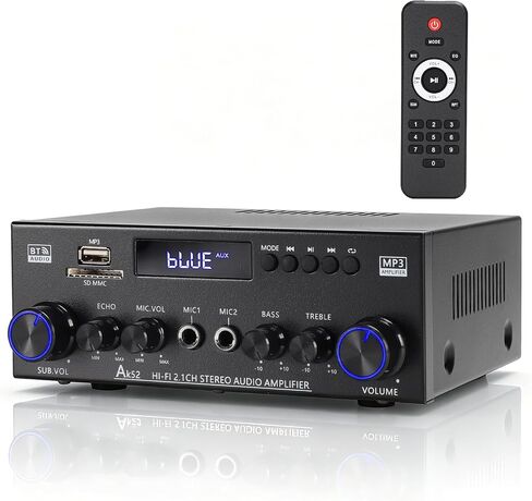 AK50 Bluetooth 5.0 Stereo Receivers, 2 Channel 400W Home Stereo Amplifier | Power Amplifier with FM, Echo, AUX, USB, SD, MIC Inputs,for Passive Speakers and Active subwoofer in Saudi Arabia