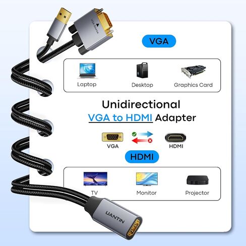 UANTIN VGA to HDMI Adapter, 1080P@60Hz Uni-Directional Male to Female in Saudi Arabia