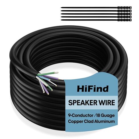 18 AWG 9-Conductor Speaker Wire Cable 25 Ft, 4-Channel CCA Stranded Hiding Primary Wire Low Voltage Remote Wire, Ultra-Flex and Easy Peel Jacket for Trailer, Car Marine Home Audio System-Black+Ties in Saudi Arabia