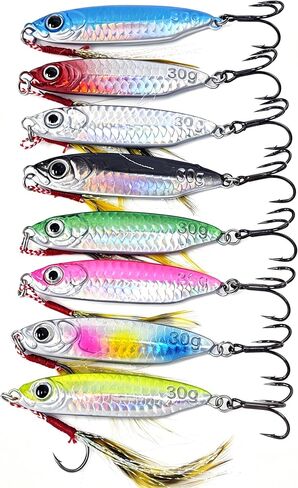 Avlcoaky Metal Fishing Jigs Saltwater Fishing Lure 30g Jigs 1.1oz Vertical Jigging Lure 8 Pack Sinking Fishing Spoon Lure Casting Jig Vertical Jigging Spoon Lures for Bass, Trout, Salmon, Tuna in Saudi Arabia