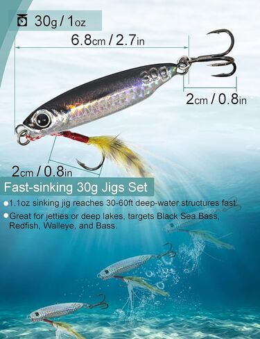 Avlcoaky Metal Fishing Jigs Saltwater Fishing Lure 30g Jigs 1.1oz Vertical Jigging Lure 8 Pack Sinking Fishing Spoon Lure Casting Jig Vertical Jigging Spoon Lures for Bass, Trout, Salmon, Tuna in Saudi Arabia