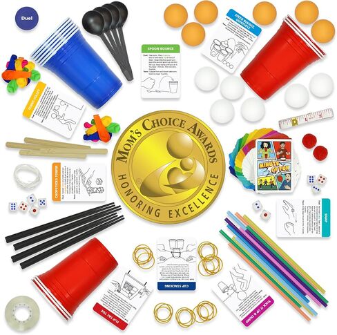 Funwares Original 237 دقيقة من الألعاب الممتعة - دقيقة للفوز بحفلة عائلية وسفر للأطفال والكبار، 2-12 لاعبًا! جاهز للعب مباشرة خارج الصندوق! | Minute to Win It Style، 9 فئات للمهارات، جميع المستلزمات متضمنة، ألعاب مدتها 60 ثانية للأطفال والمراهقين والأطفال in Kuwait