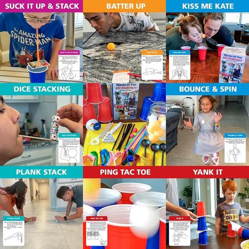 Funwares Original 237 دقيقة من الألعاب الممتعة - دقيقة للفوز بحفلة عائلية وسفر للأطفال والكبار، 2-12 لاعبًا! جاهز للعب مباشرة خارج الصندوق! | Minute to Win It Style، 9 فئات للمهارات، جميع المستلزمات متضمنة، ألعاب مدتها 60 ثانية للأطفال والمراهقين والأطفال in Kuwait