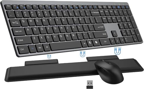 Wireless Keyboard and Mouse Combo, Full Size Silent Ultra Thin Keyboard with Magnetic Wrist Rest, Optical Mouse, 2.4G Lag-Free Cordless Mice Keyboard Set for Computer, Mac, Laptop, PC, Windows in Saudi Arabia