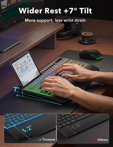Trueque Wireless Keyboard and Mouse Combo, 4000mAh Battery, Wrist Rest | Rechargeable, 15 Backlit Effects, Full Size, Phone Holder, Quiet Typing, 2.4GHz Wireless, USB-A & C Connectivity for Windows in Saudi Arabia