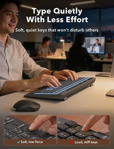 Trueque Wireless Keyboard and Mouse Combo, 4000mAh Battery, Wrist Rest | Rechargeable, 15 Backlit Effects, Full Size, Phone Holder, Quiet Typing, 2.4GHz Wireless, USB-A & C Connectivity for Windows in Saudi Arabia