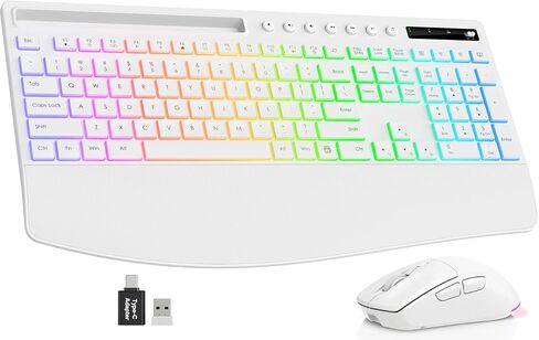 Trueque Wireless Keyboard and Mouse Combo, 4000mAh Battery, Wrist Rest | Rechargeable, 15 Backlit Effects, Full Size, Phone Holder, Quiet Typing, 2.4GHz Wireless, USB-A & C Connectivity for Windows in Saudi Arabia