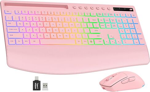 Trueque Wireless Keyboard and Mouse Combo, 4000mAh Battery, Wrist Rest | Rechargeable, 15 Backlit Effects, Full Size, Phone Holder, Quiet Typing, 2.4GHz Wireless, USB-A & C Connectivity for Windows in Saudi Arabia