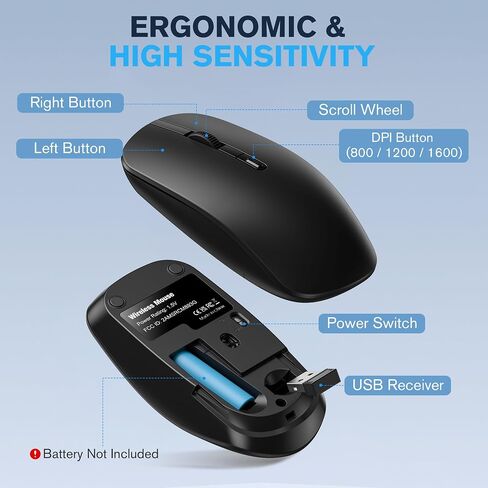 Hamile Full Size Wireless Keyboard and Mouse Combo Silent for Office Home | 2.4GHz Lag-Free, Adjustable 1600 DPI Optical Mouse, Numpad Keyboard, Type-C Adapter, for Computer, Laptop, Winodws, PC in Saudi Arabia