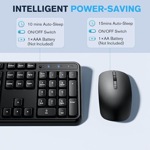 Hamile Full Size Wireless Keyboard and Mouse Combo Silent for Office Home | 2.4GHz Lag-Free, Adjustable 1600 DPI Optical Mouse, Numpad Keyboard, Type-C Adapter, for Computer, Laptop, Winodws, PC in Saudi Arabia