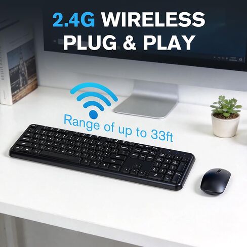 Hamile Full Size Wireless Keyboard and Mouse Combo Silent for Office Home | 2.4GHz Lag-Free, Adjustable 1600 DPI Optical Mouse, Numpad Keyboard, Type-C Adapter, for Computer, Laptop, Winodws, PC in Saudi Arabia