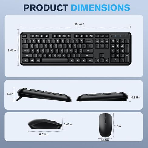 Hamile Full Size Wireless Keyboard and Mouse Combo Silent for Office Home | 2.4GHz Lag-Free, Adjustable 1600 DPI Optical Mouse, Numpad Keyboard, Type-C Adapter, for Computer, Laptop, Winodws, PC in Saudi Arabia
