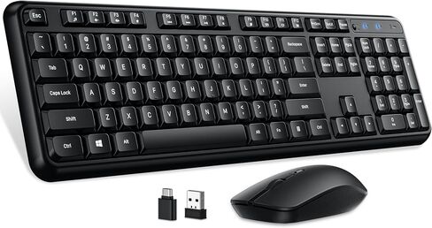 Hamile Full Size Wireless Keyboard and Mouse Combo Silent for Office Home | 2.4GHz Lag-Free, Adjustable 1600 DPI Optical Mouse, Numpad Keyboard, Type-C Adapter, for Computer, Laptop, Winodws, PC in Saudi Arabia