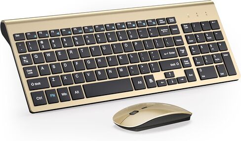 Wireless Keyboard and Mouse Ultra Slim Combo, TopMate - Gold White | 2.4G Silent Compact 2400DPI Mouse and Scissor Switch Keyboard Set with Cover, Batteries Included, for PC/Laptop/Windows/Mac in Saudi Arabia