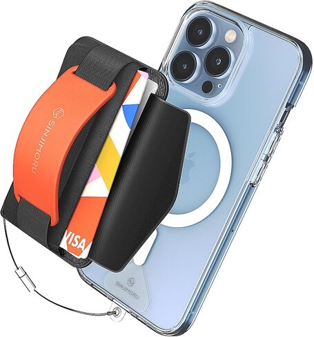Sinjimoru 3 in 1 Magnetic Wallet Phone Grip for MagSafe, Black | M-BGRIP, fits iPhone 16-12, 2600g magnetic strength, 2-3 cards holder, anti-drop tag holder, detachable stretchy fabric in Kuwait