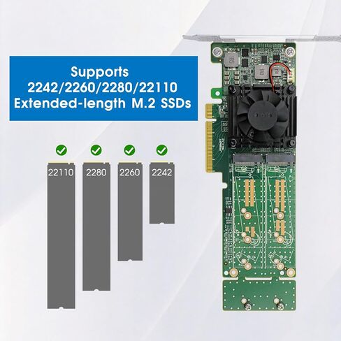 PCIe 3.0 x8 to 2/4 Port M.2 NVMe Switch Adapter Card, 64GB/s Bandwidth M Key NGFF SSD Expansion Card Support 2242/2260/2280/22110 NVMe SSD in Saudi Arabia