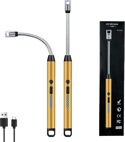 2 PCS Candle Lighter, 360° Flexible Neck Electric lighters Long stem, Black | Arc Windproof Flameless, Prevent accidental touch, automatically cut off power, Plasma arc, for BBQ, Grill, Camping in Saudi Arabia