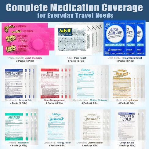 EVERLIT CARE Travel Medicine All in One First Aid Kit I OTC Meds + Medical Supplies I TSA Compliant Compact Size Med Pack for Traveling, Camping, Cruising.Individually Packaged. in Saudi Arabia