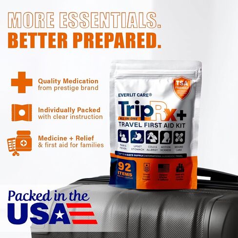 EVERLIT CARE Travel Medicine All in One First Aid Kit I OTC Meds + Medical Supplies I TSA Compliant Compact Size Med Pack for Traveling, Camping, Cruising.Individually Packaged. in Saudi Arabia
