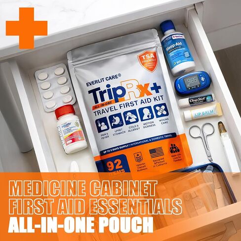EVERLIT CARE Travel Medicine All in One First Aid Kit I OTC Meds + Medical Supplies I TSA Compliant Compact Size Med Pack for Traveling, Camping, Cruising.Individually Packaged. in Saudi Arabia