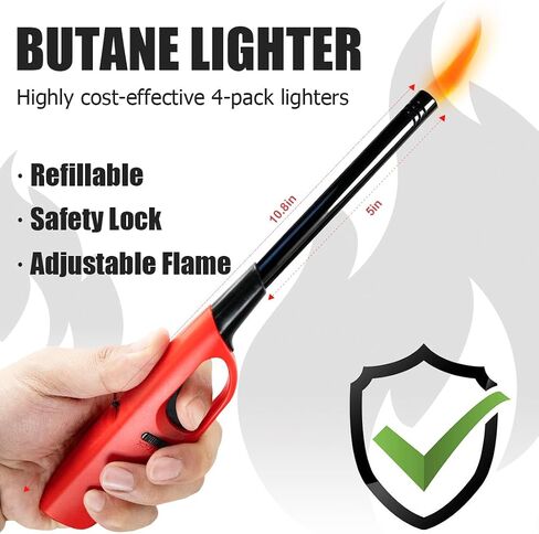 4 Pack Lighter Refillable Butane Lighters, Long Lighters for Candle Camping Fireplace Party BBQ Grill(Fuel Not Included) in Saudi Arabia