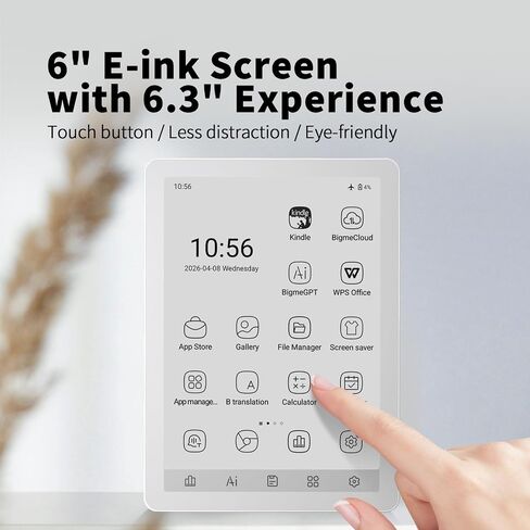 Bigme B6 6" E-Ink E-Reader, 2GB+32GB, Android 14, Front Light, White | 300PPI HD Display, Android 14 Open System, 36-Level Front Light,Up to 1TB Expandable Storage, 6.98mm Ultra-Thin Body in Saudi Arabia