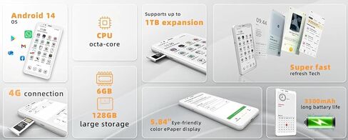 Bigme HiBreakS Color 5.84" E-Ink ePaper Phone 6GB +128GB Color eReader with Android 14, Android eBook Readers Smart Phone with 4G Connection, Adjustable Front Light, Long Battery Life, Ivory White in Saudi Arabia