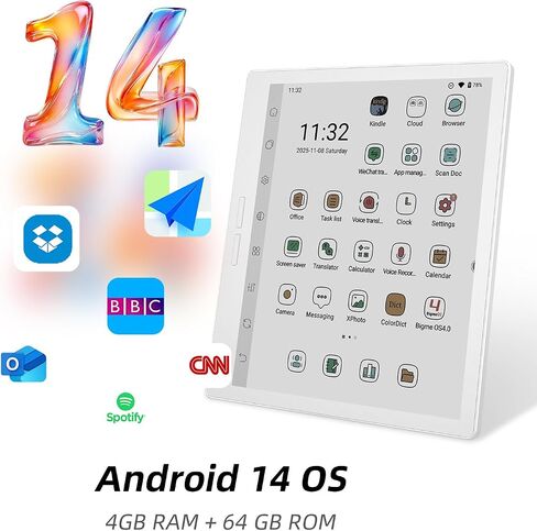 Bigme B751C S Ebook Reader, 4GB+64GB Color Android 14 OS ePaper Tablet, White in Saudi Arabia
