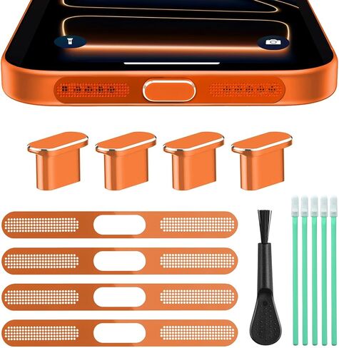 USB C Dust Plug Port Cover, Speaker Protection Cover for iPhone 17 Pro Max | Aluminum Type C Charging Port Cover, Phone Accessories Compatible with iPhone 17 Pro Max, Orange in Saudi Arabia
