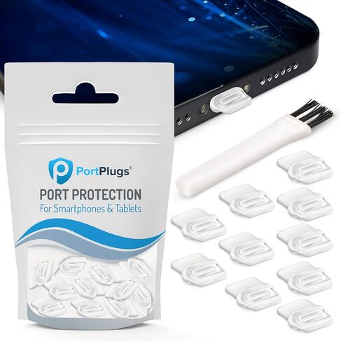 USB C Dust Plugs 10 Pack with Easy Grip Tabs and Cleaning Brush, Black | Easy grip pull tabs, case friendly fit, helps block dust and lint, durable flexible construction, quick removal in Kuwait