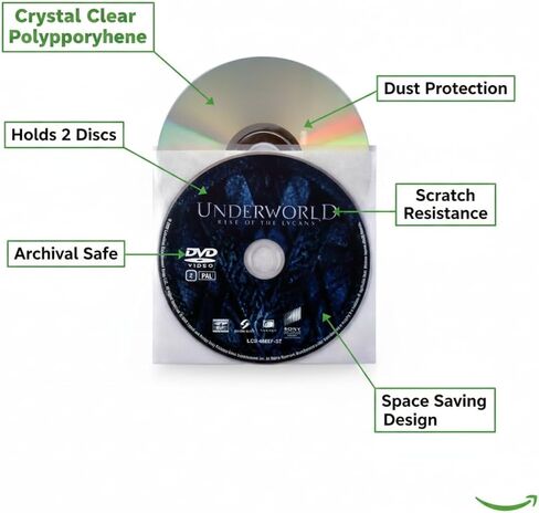 Tarifold Double Disc Media Storage Sleeves with Protective Felt, 100 Pack | Holds 2 CDs, DVDs or Blu-ray Discs, Soft Felt Insert, Durable Polypropylene, Scratch-Resistant in Saudi Arabia