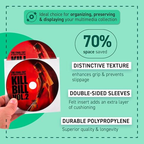 Tarifold Double Disc Media Storage Sleeves with Protective Felt, 100 Pack | Holds 2 CDs, DVDs or Blu-ray Discs, Soft Felt Insert, Durable Polypropylene, Scratch-Resistant in Saudi Arabia